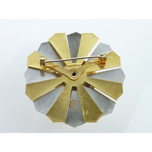 Vintage Two-tone Circle MCM Sun Brooch Gold-Tone Silver-Tone Starburst - Picture 2 of 3